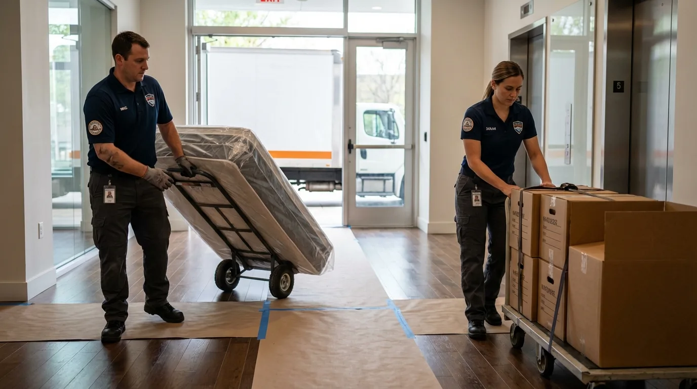 Professional apartment movers loading elevator in Bellefonte, PA